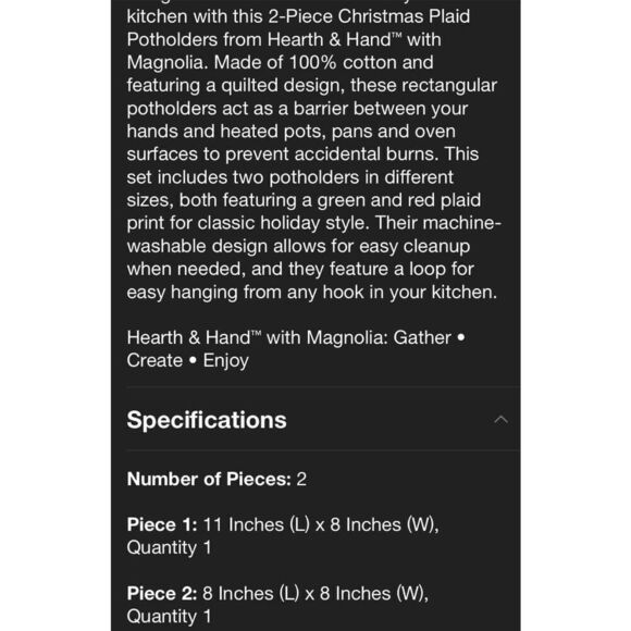 Hearth & Hand with Magnolia Christmas Plaid Potholder Set - Picture 4 of 5